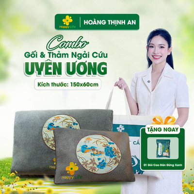 Combo Gối Thảm Ngải Cứu Hoàng Thịnh An Uyên Ương Chính Hãng Happy Life Kích Thước 60x150cm