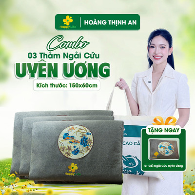 [Tặng Gối] Combo 3 Thảm Ngải Cứu Uyên Ương Hoàng Thịnh An Chính Hãng Happy Life Kích Thước 60x150cm