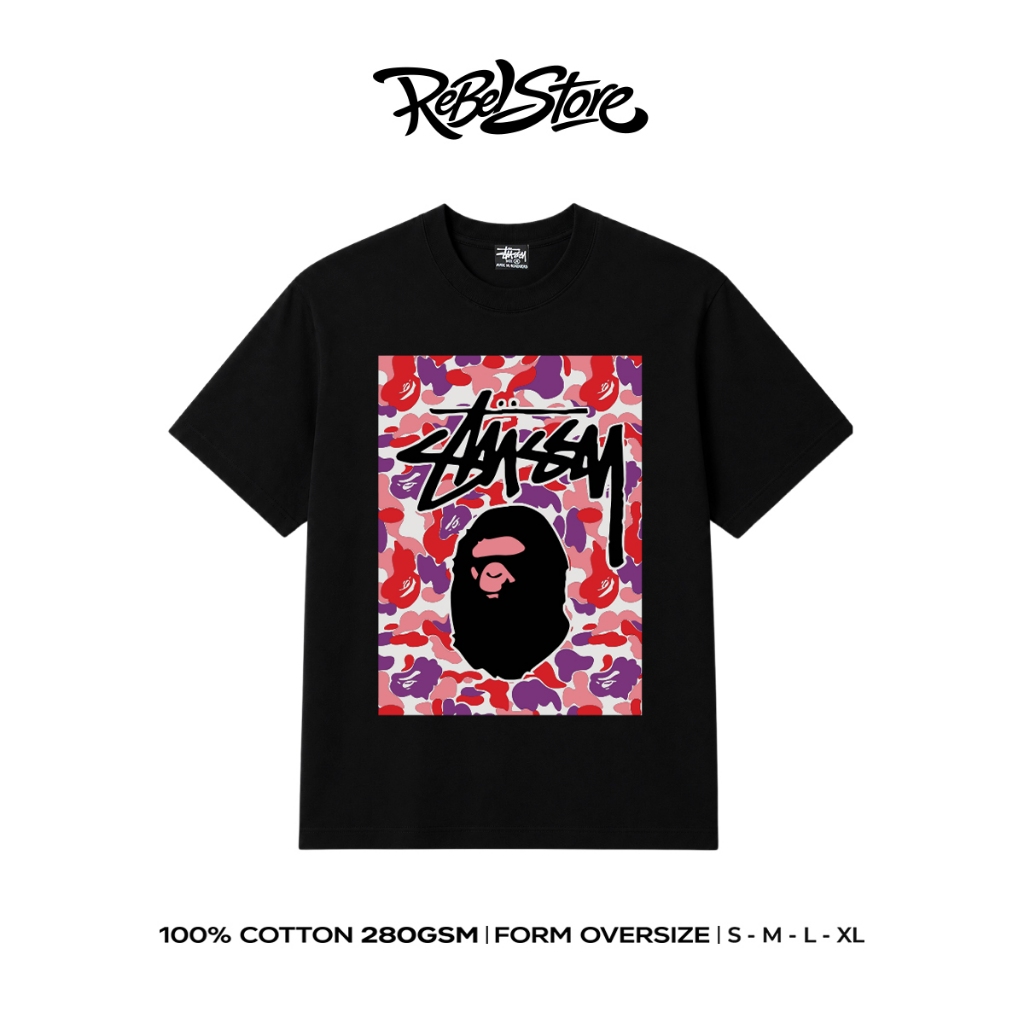 Áo Thun Stussy Bape Camo Face Form Rộng Unisex Cotton 280GSM – REBEL STORE