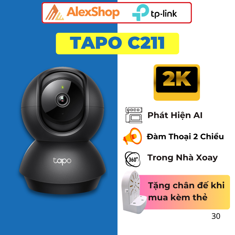 [3M] Camera WiFi TP-Link Tapo C211 Xoay 360, Quản Lí App Đàm Thoại 2 Chiều -Camera Trong Nhà Chính H