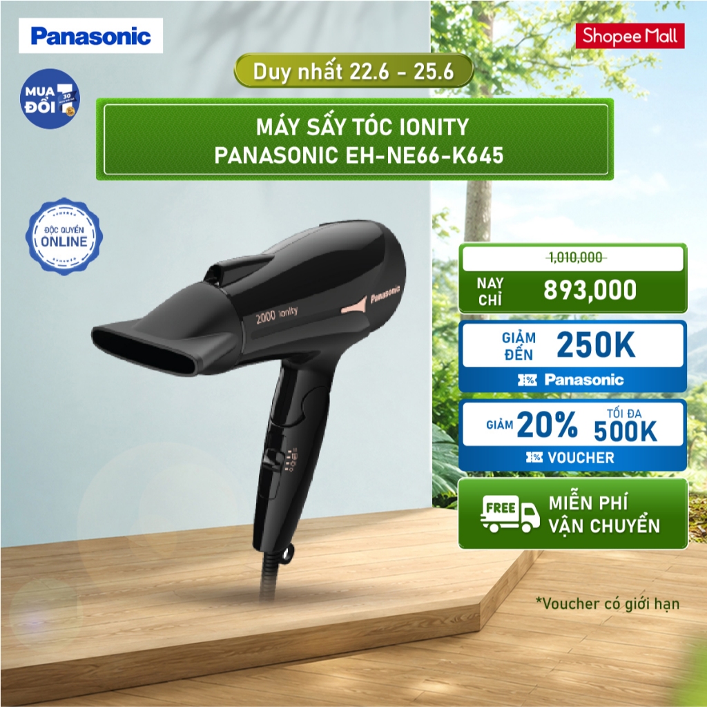 [ELPN500W GIẢM 20% TỐI ĐA 500K] Máy Sấy Tóc Ionity Panasonic EH-NE66-K645 - Tay Cầm Gấp Tiện Lợi - BH 12 Tháng