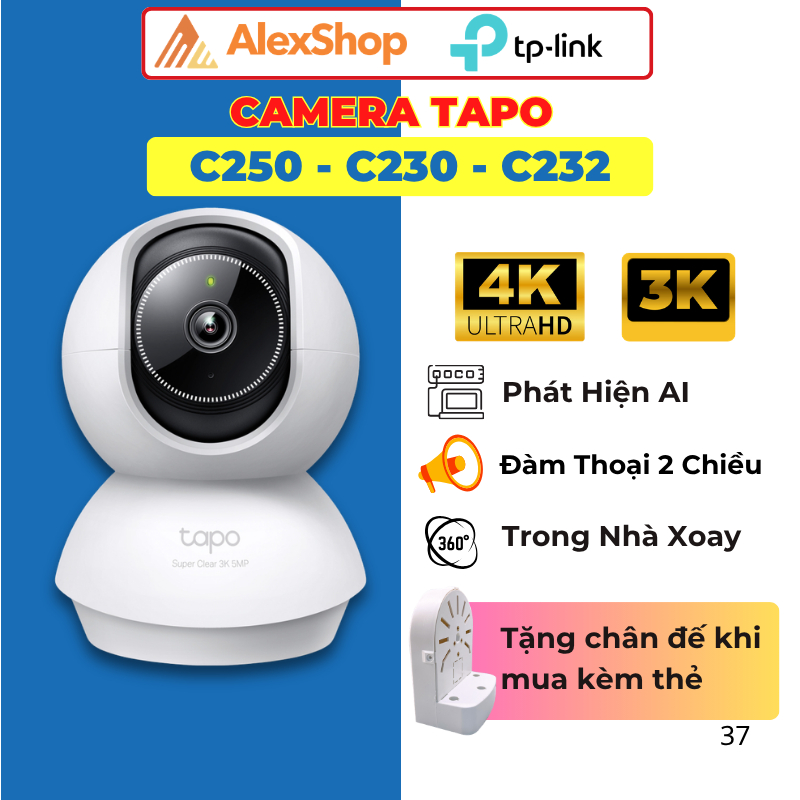 Camera An Ninh TP-Link Tapo C230 5MP 3K, Xoay/Quét, Phát Hiện Chuyển Động A.I, Trắng