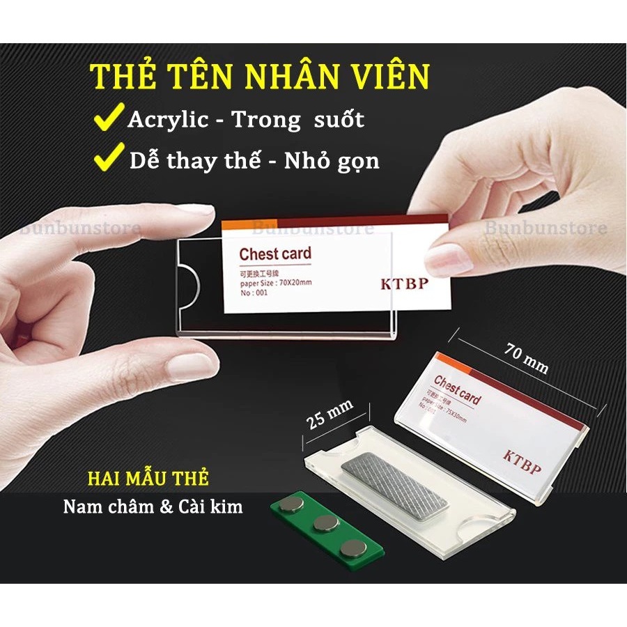 Bộ 10 chiếc Thẻ tên mica đeo ngực nam châm và ghim cài