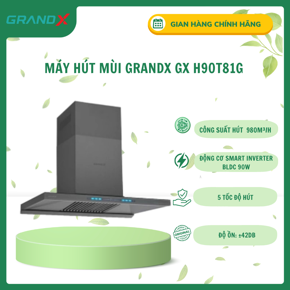 Máy Hút Mùi Áp Tường GrandX GX H90T81G Smart Inverter BLDC Công Suất Hút 980m³/h