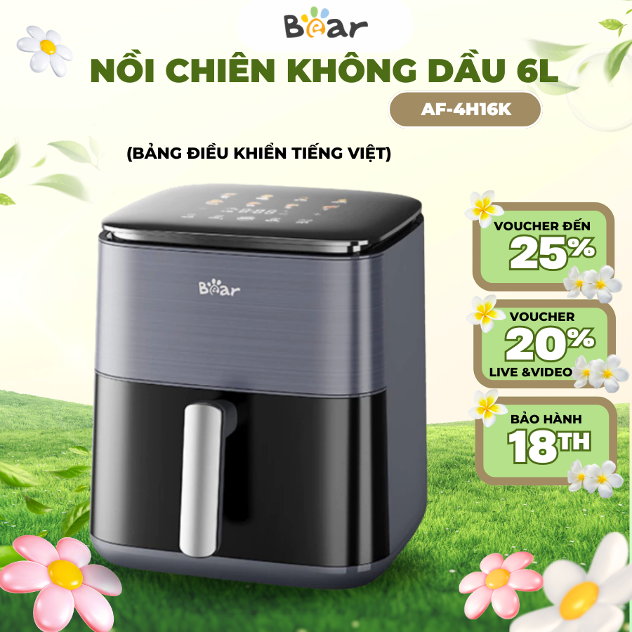 Nồi Chiên Không Dầu Dung Tích 6.2L Bear AF-4H16K (QZG-H16R3), 1600W, Chống Dính, Cảm ứng,BH 18 Tháng