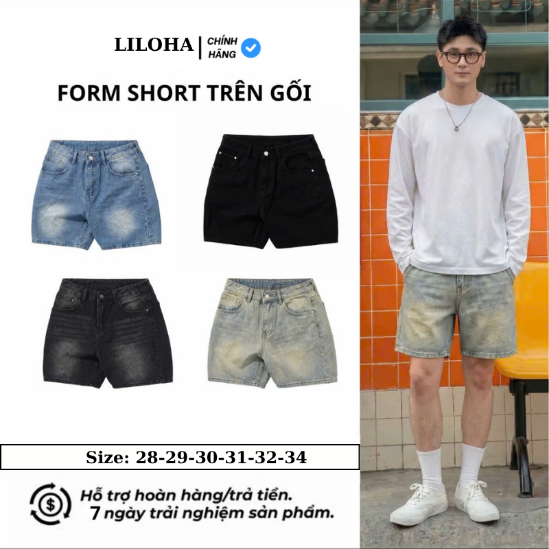 Quần Short Jean Nam LILOHA Màu Wash Ống Rộng Form Trên Gối Trẻ Trung Năng Động Chất Denim Cao Cấp