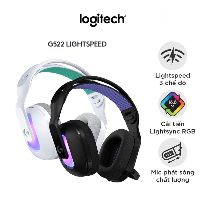 Tai nghe Gaming không dây Logitech G522 LIGHTSPEED - LIGHTSYNC RGB, Kết nối 3 chế độ