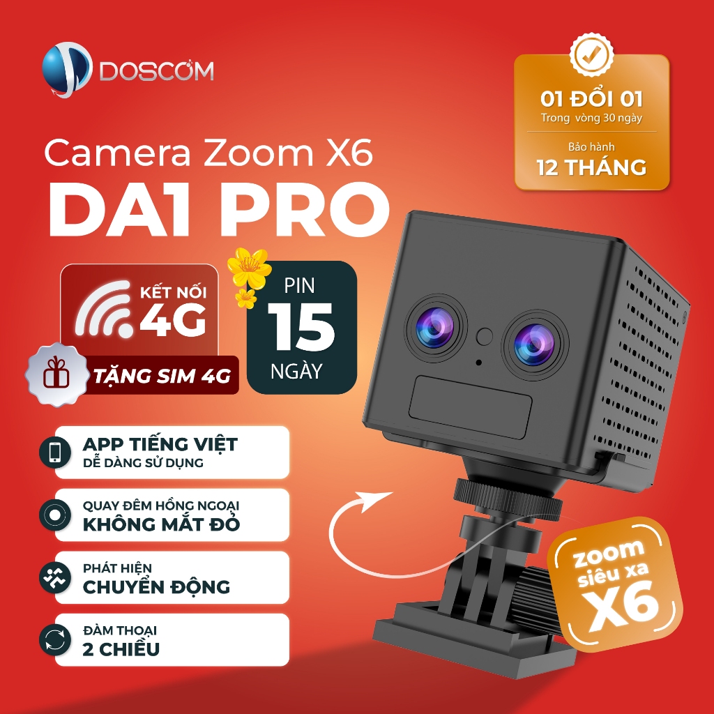 Camera 4G Mini Doscom DA1 Pro Giám Sát An Ninh 360° - Quay Đêm Hồng Ngoại Không Phát Ánh Sáng Đỏ