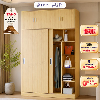 Tủ Quần Áo Gỗ FIVO FC31 Màu Full Gỗ, Gỗ Chống Ẩm, Cửa Lùa Thiết Kế Nhiều Ngăn, Trả Góp 0%, Freeship + Free lắp đặt