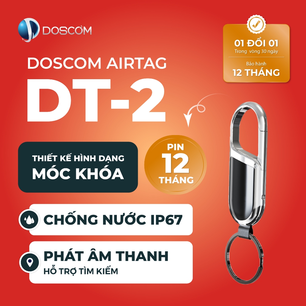 Thiết Bị Định Vị Mini DOSCOM DT2 – Kết Nối Find My, Pin 12 Tháng, Chống Nước, Định Vị Toàn Cầu