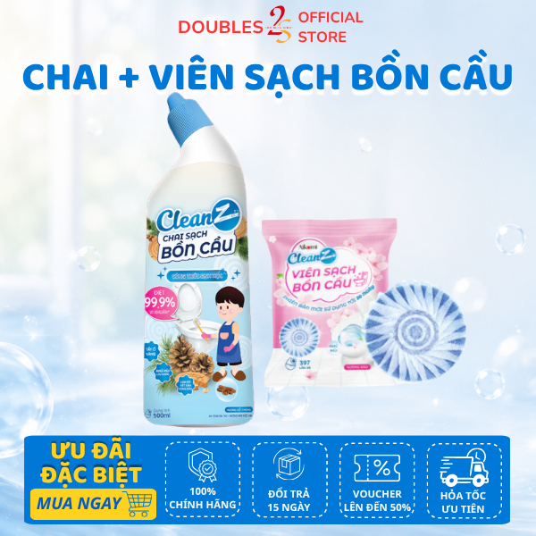 Combo Viên sạch bồn cầu CleanZ 50gr Và Chai Sạch Bồn Cầu CleanZ 500mL - DOUBLES 2SSHOP