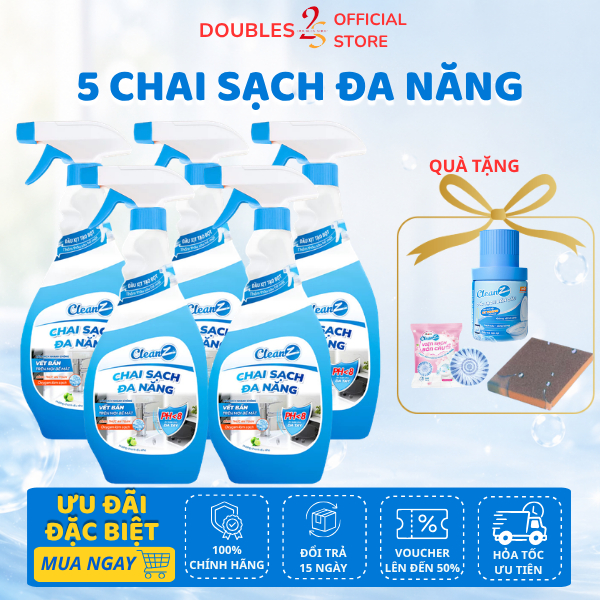 5 chai sạch đa năng CleanZ 450ml vệ sinh đa vết bẩn toilet nhà bếp | DOUBLES 2SSHOP