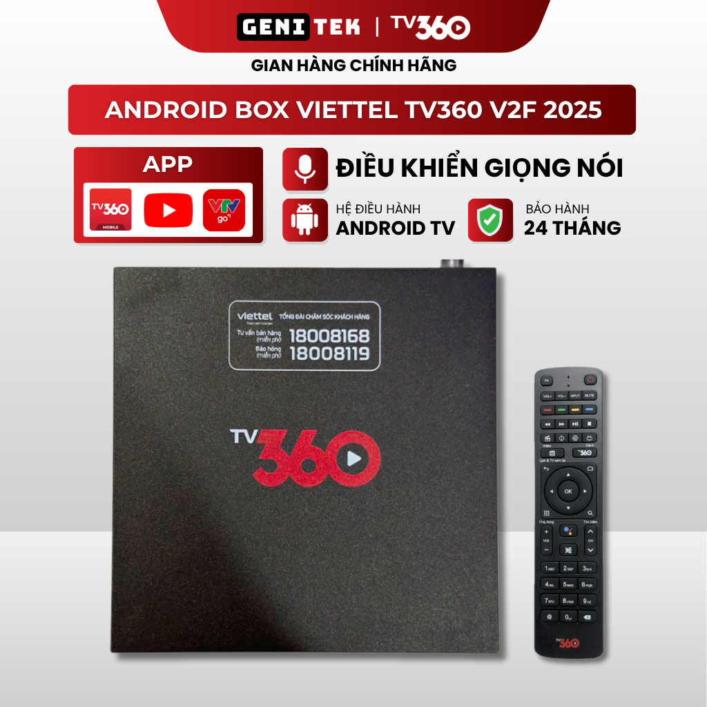 Đầu Android TV Box Tv360 Viettel Mã V2F mới, Xem Youtube, Bóng đá, Chính hãng Viettel