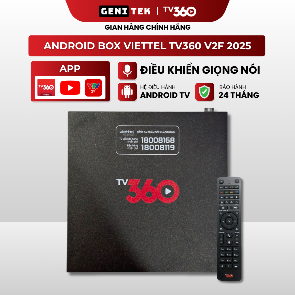 Đầu Android TV Box Tv360 Viettel Mã V2F ATV mới nhất 2025, Xem Youtube, Bóng đá, Chính hãng Viettel