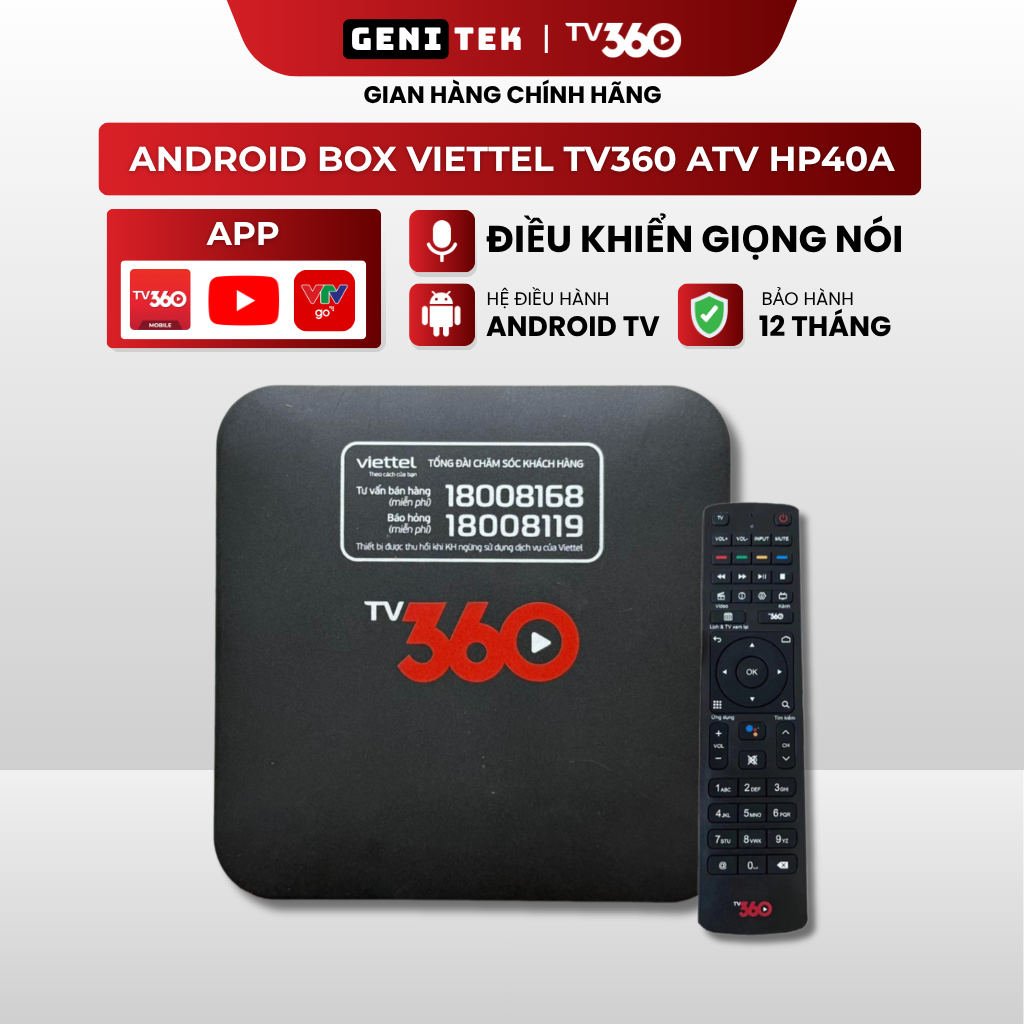 TV Box Tv360 Viettel Mã HP40A Đã ATV -  Điều khiển giọng nói, Xem Youtube, Bóng đá, Xem TV Miễn phí