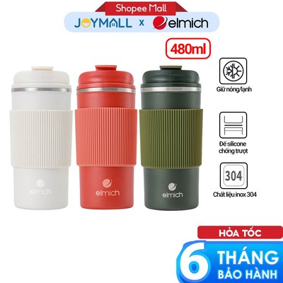 Ly Giữ Nhiệt Elmich EL8345 480ml, Hàng Chính Hãng, Inox 304, Có Lớp Silicone Chống Trượt - JoyMall