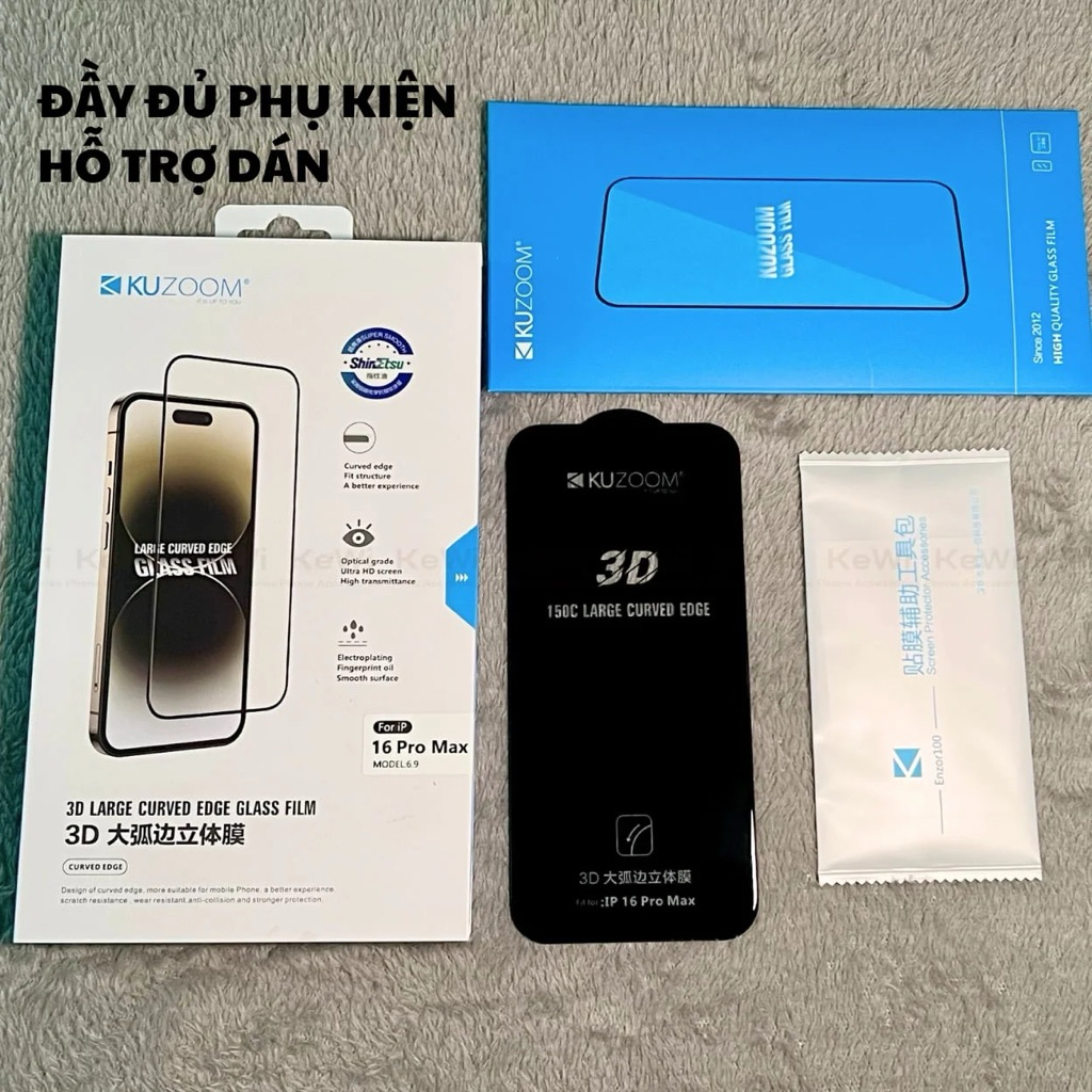 cường lực xịn Trong suốt KUZOOM 3D iphone 12-17prm