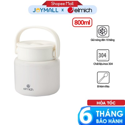 Bình Đựng Thức Ăn Giữ Nhiệt Inox Elmich EL8336 800ml,Hàng Chính Hãng,Kèm Muỗng,Có Thể Ủ Cháo-JoyMall