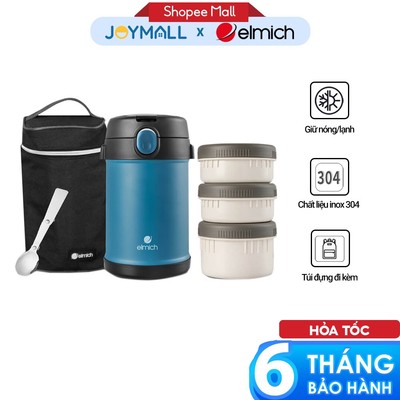 Hộp Cơm Giữ Nhiệt Inox304 Elmich EL8303 2L, Hàng Chính Hãng, Có Túi Đựng, Có 1 Nắp Thoát Hơi-JoyMall