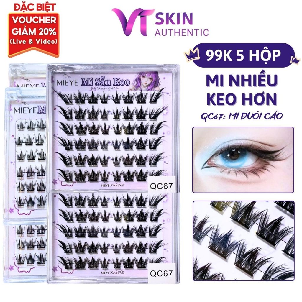 Lông Mi Giả SẴN KEO 99K/5 hộp, Mẫu Mi Đuôi Cáo, Có Thể Tái Sử Dụng Mềm Mại Tự Nhiên
