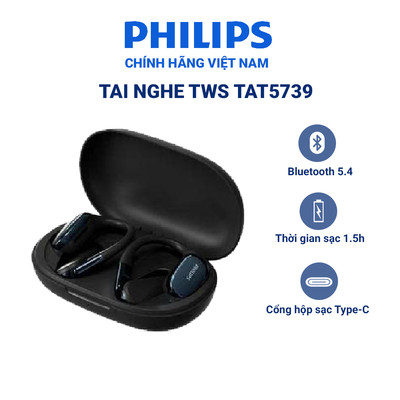 Tai nghe bluetooth Philips TAT5739 móc tai bằng silicon, kết nối 10m, bluetooth 5.4