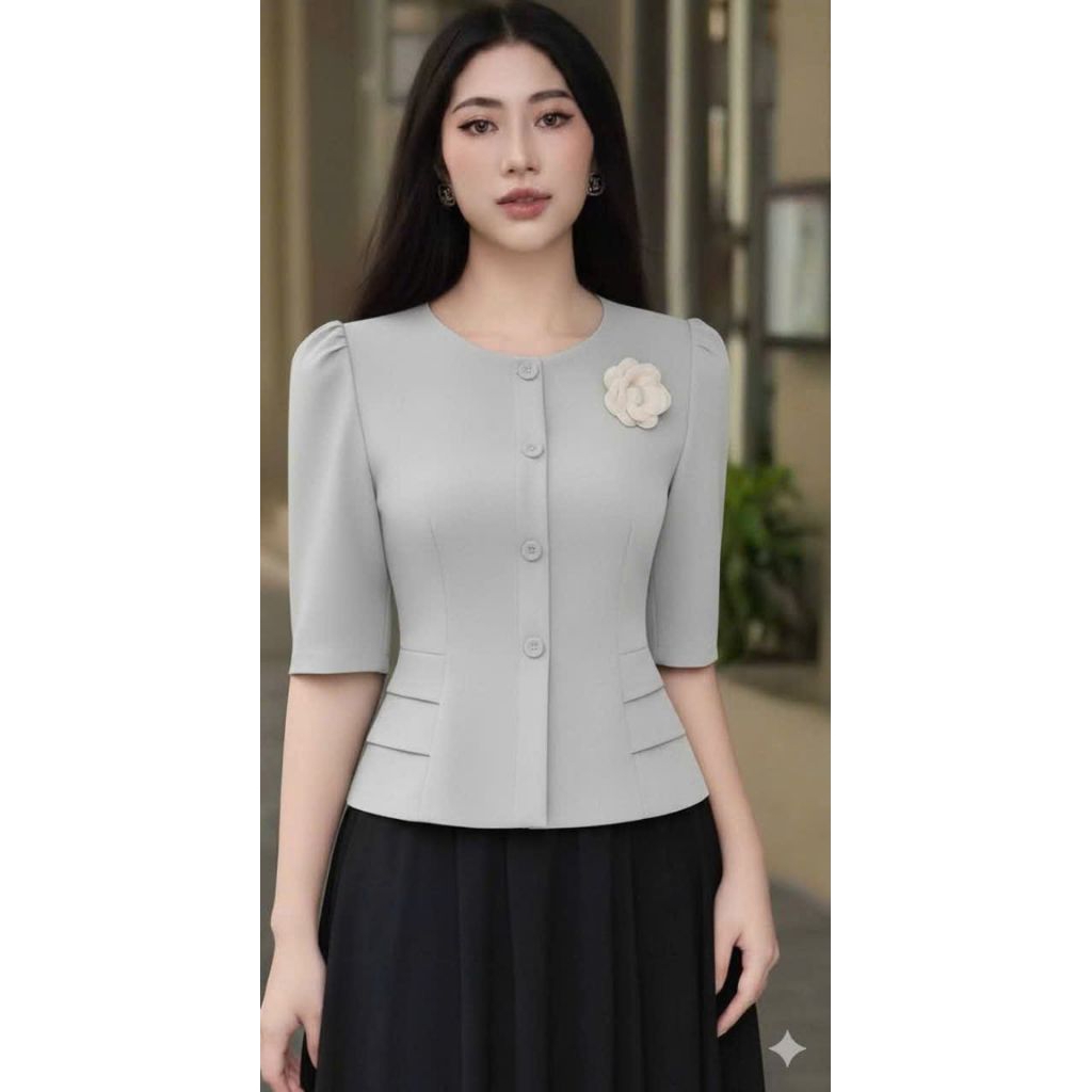 ÁO KIỂU PHỐI HOA TAY DÀI B33