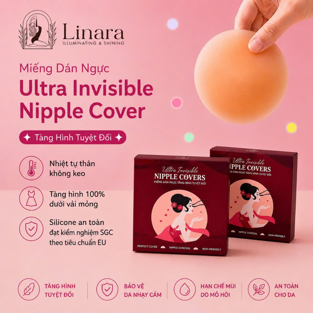 (Tự Thân)Miếng Dán Ngực Siêu Dính Linara Ultra Invisible Nipple Covers - Che Phủ Hoàn Hảo, Tàng Hình