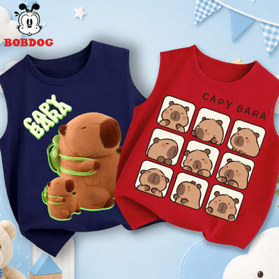 Áo thun ba lỗ bé trai BOBDO, áo ba lỗ chất vải cotton mỏng mát size từ 12kg-45kg in hình Capybara cute cho bé