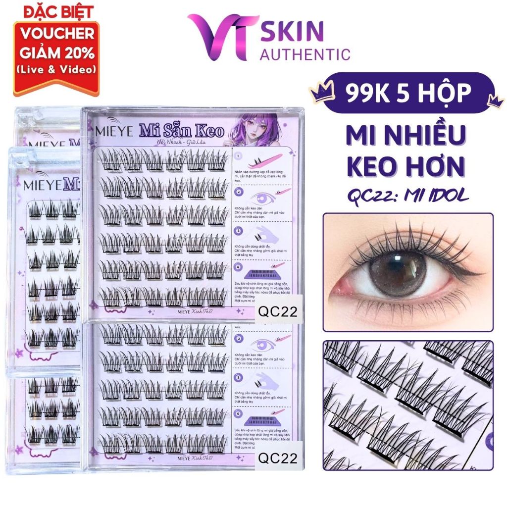 Lông Mi Giả SẴN KEO 99K/5 hộp, Mẫu Mi Idol, Mi Tự Nhiên, Có Thể Tái Sử Dụng Mềm Mại Tự Nhiên