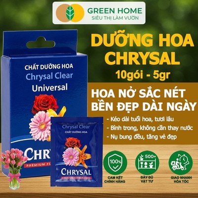 10 Dưỡng Hoa Lâu Tàn GreenHome, Chrysal, Gói 5gr, Phân Bón Cho Hoa Cắt Cành, Lâu Tàn, Không Hôi Nước