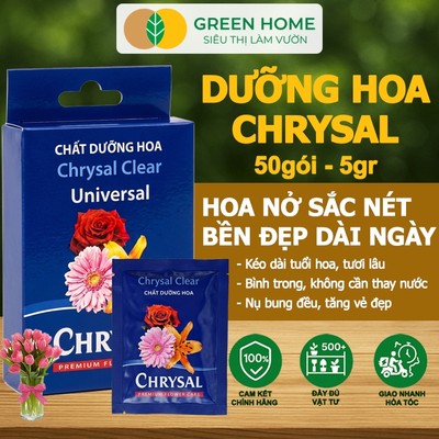 50 Dưỡng Hoa Lâu Tàn GreenHome, Chrysal, Gói 5gr, Phân Bón Cho Hoa Cắt Cành, Lâu Tàn, Không Hôi Nước