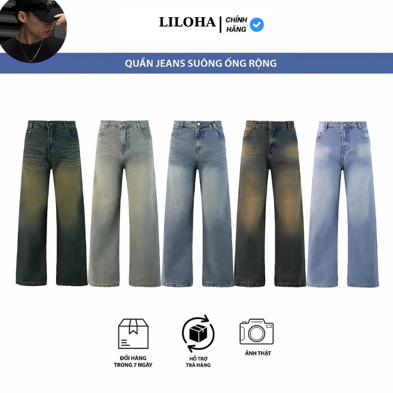 (LILOHA x SIZE L REVIEW) Quần Jean Nam Ống Suông Rộng Màu Wash Form Đẹp Chất Denim Dày Dặn Mã QX01