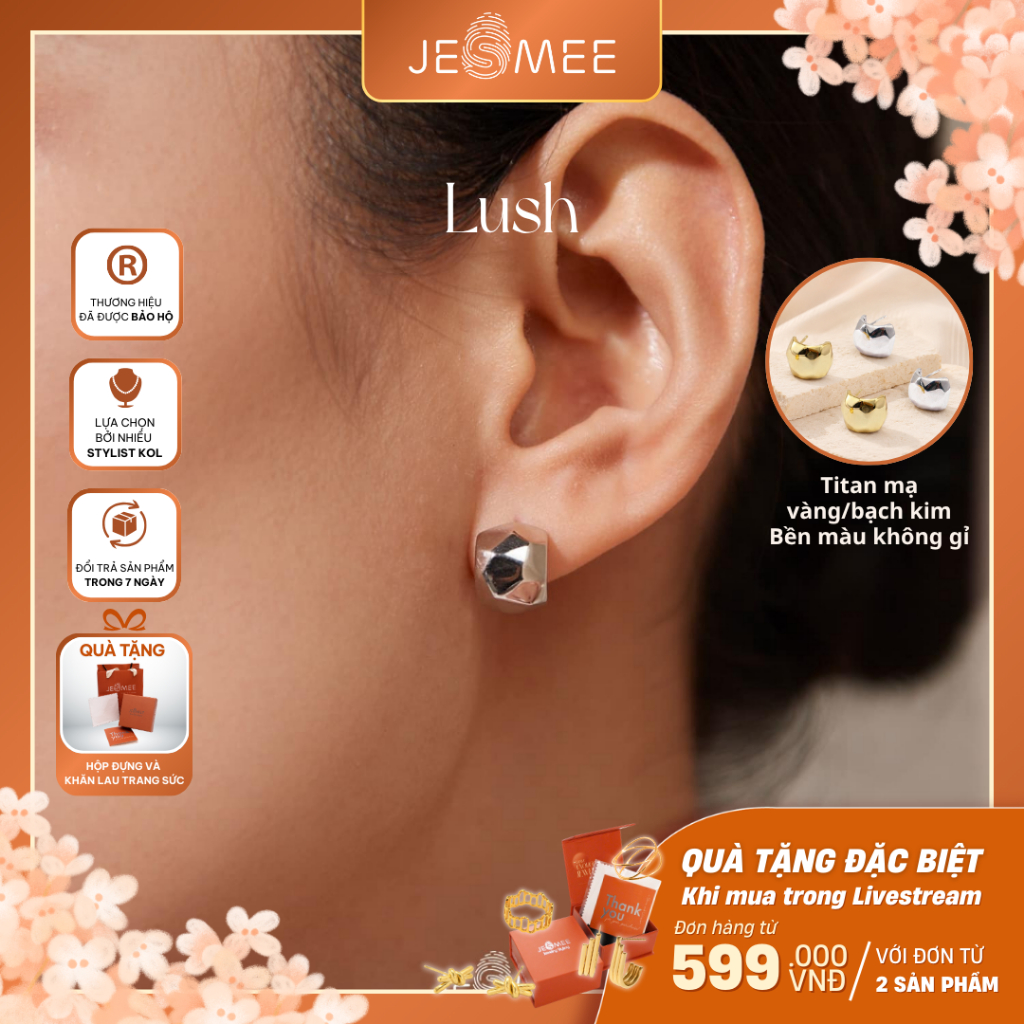 [HỎA TỐC] Bông tai nữ Lush Jesmee nhỏ gọn ôm tai, khuyên tai nữ bạc đơn giản thanh lịch đi làm, đi tiệc cưới hỏi - E6663