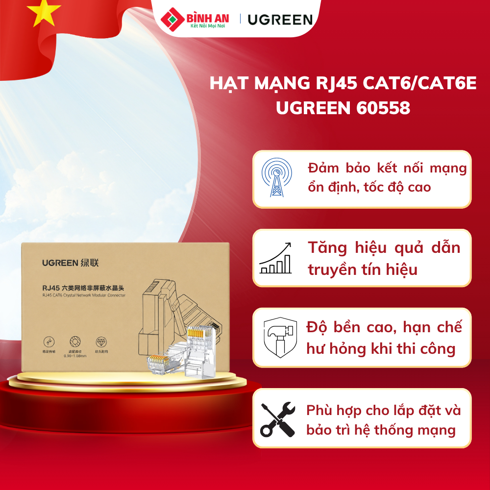 Hạt mạng RJ45 Cat6/Cat6e chính hãng Ugreen 60558 I PHỤ KIỆN CAMERA