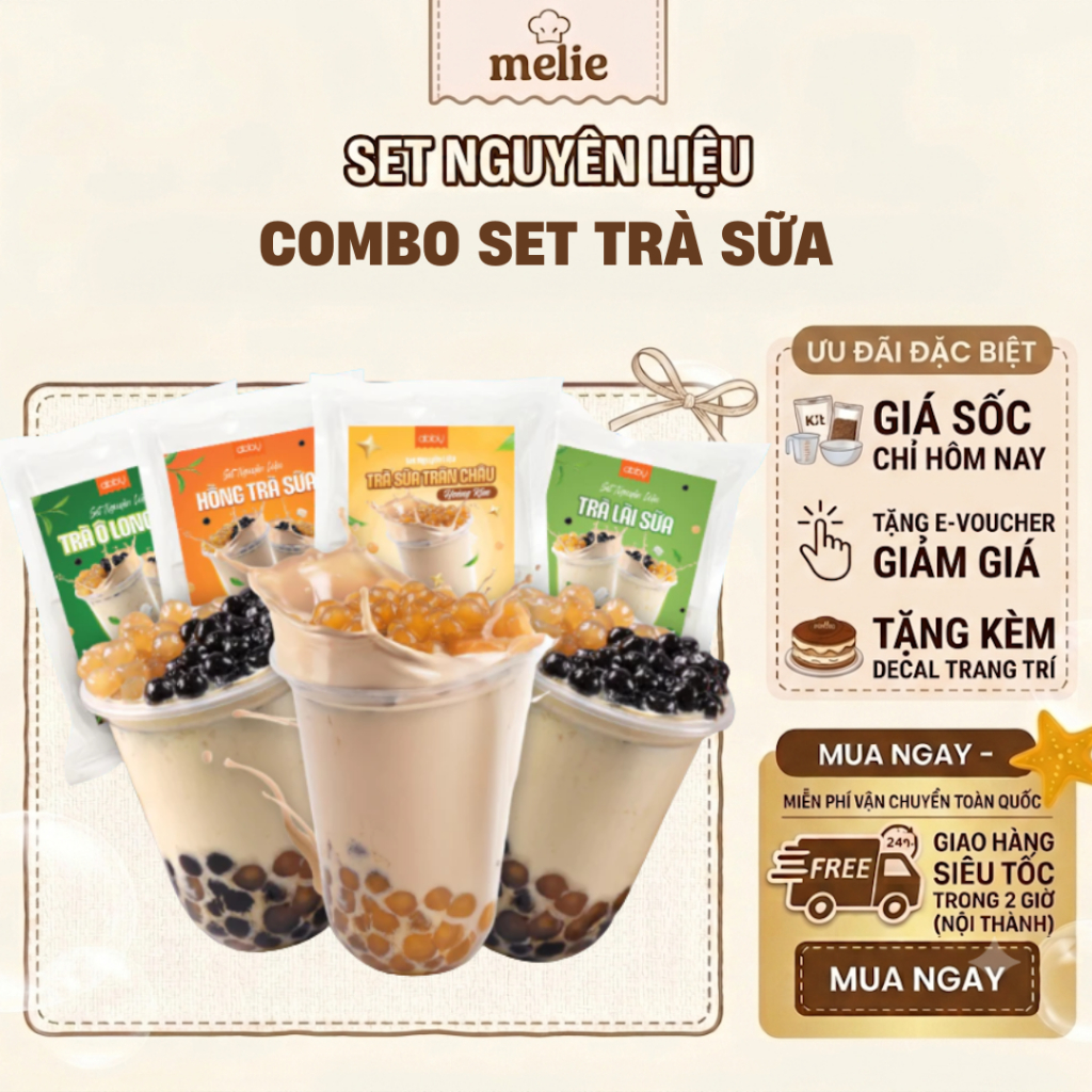Set combo nguyên liệu trà sữa Melie thành phẩm 1 đến 1,5 lít