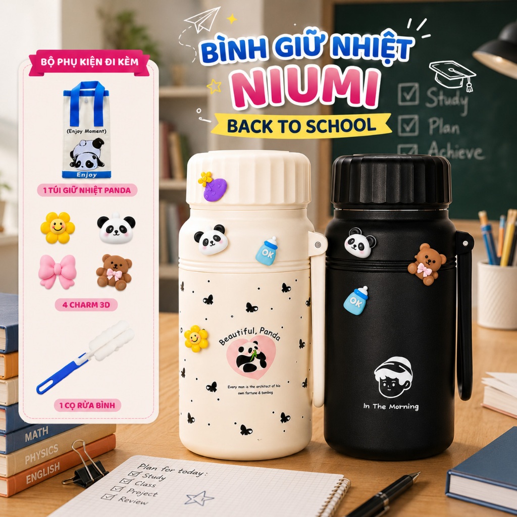 Bình giữ nhiệt Fashion Cup NIUMI inox 316, thiết kế đơn giản, dung tích 1000ml, miệng bình lớn