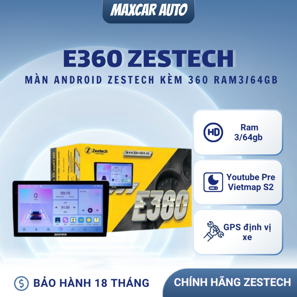 Màn Hình Zestech E360 Ram 3-64gb Tích Hợp Camera 360, Màn Ô Tô 9/10inch Android 13