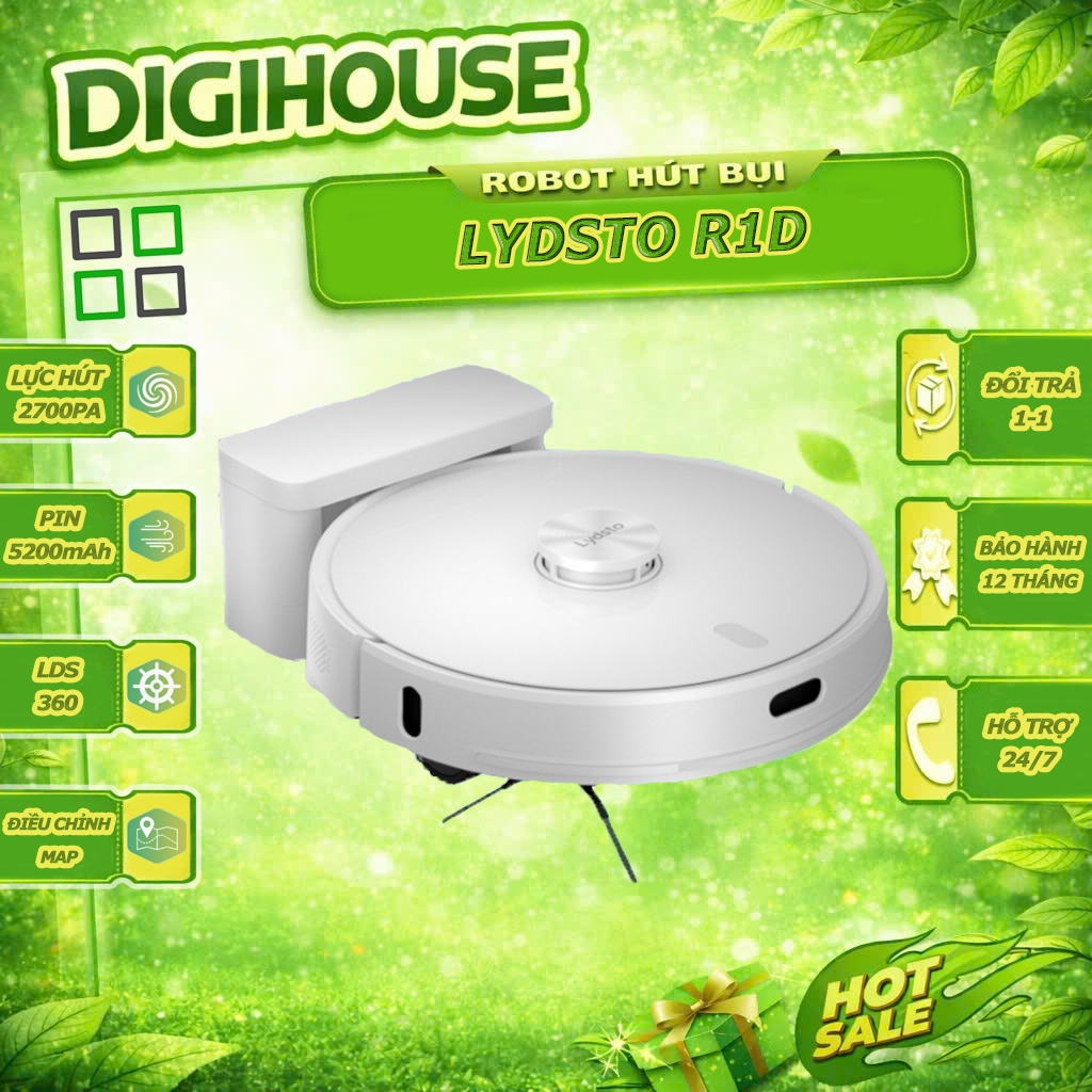 Robot hút bụi lau nhà LYDSTO R1D , giọng nói tiếng việt, kết nối điện thoại, BẢO HÀNH 12 THÁNG