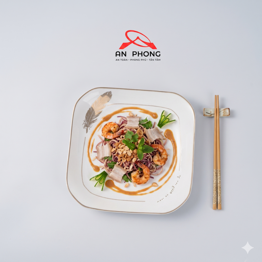 Dĩa Vuông 7 Inch Square Plate Sứ Cao Cấp, Thanh Lịch | An Phong