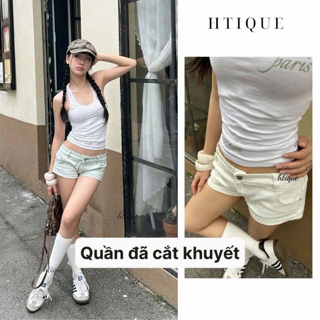 XẢ QUẦN ĐÃ CAT KHUYẾT - Quần sooc jeans đùi phong cách cá tính, quần sooc jean cạp trễ đã cat khuyet