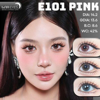 [6 tháng] Lens mắt E101 Pink màu hồng mix họa tiết ngôi sao nổi bật, size vừa - brand LUNA EYES