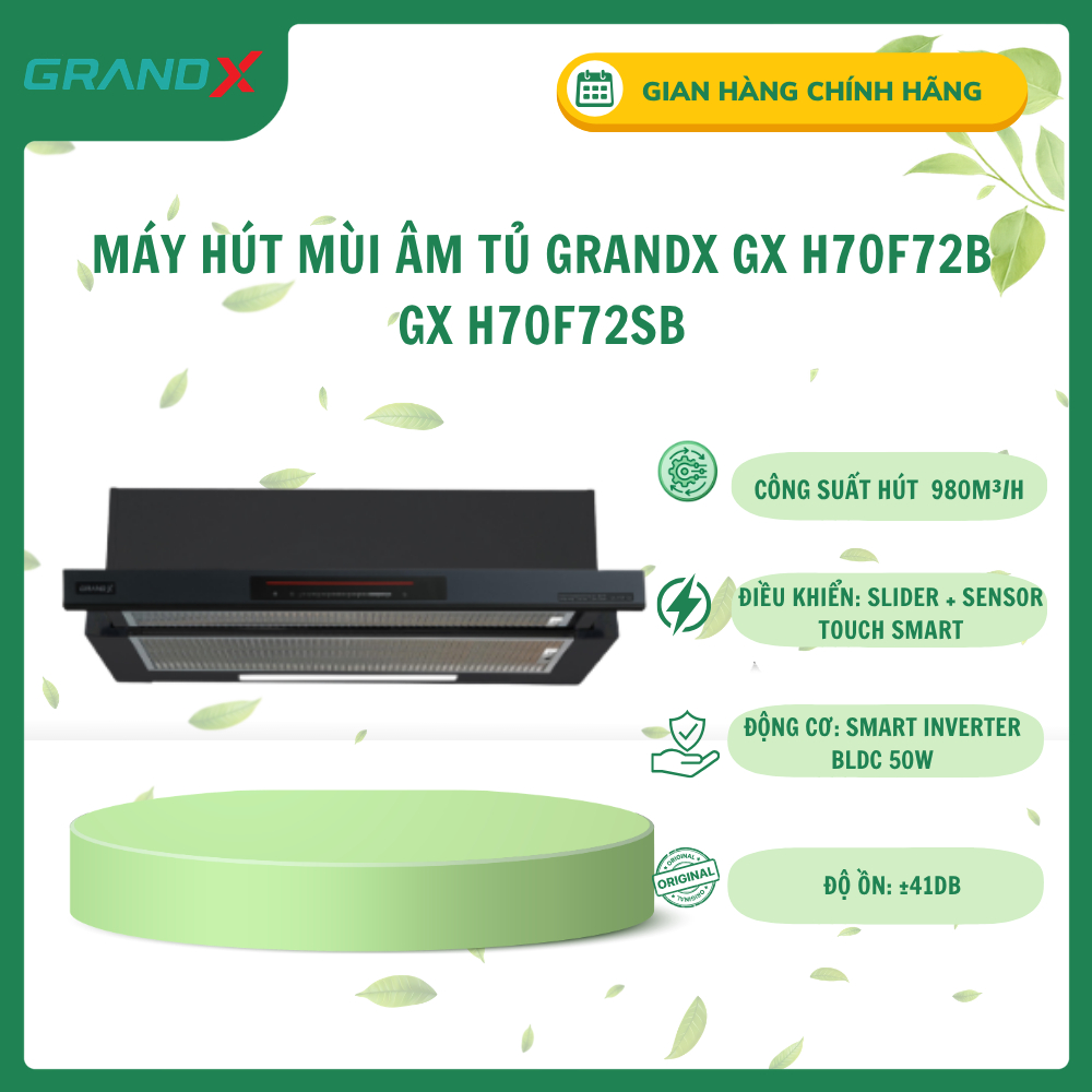 Máy Hút Mùi Âm Tủ GrandX GX H70F72B/ GX H70F72SB - Smart Inverter BLDC 50W -  Độ Ồn 41dB