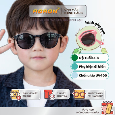 Kính Mát Gấp Gọn Gọng Tròn AORON Dành Cho Bé 3-8 Tuổi Chống Tia UV400 Chống Nắng Đi Du Lịch AK316