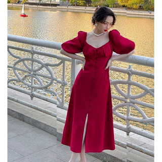Thời Trang Nữ Đầm Váy Cổ Vuông Tay Ngắn Xẻ Tà  Nữ Dự Tiệc Bigsize 50 -95kg