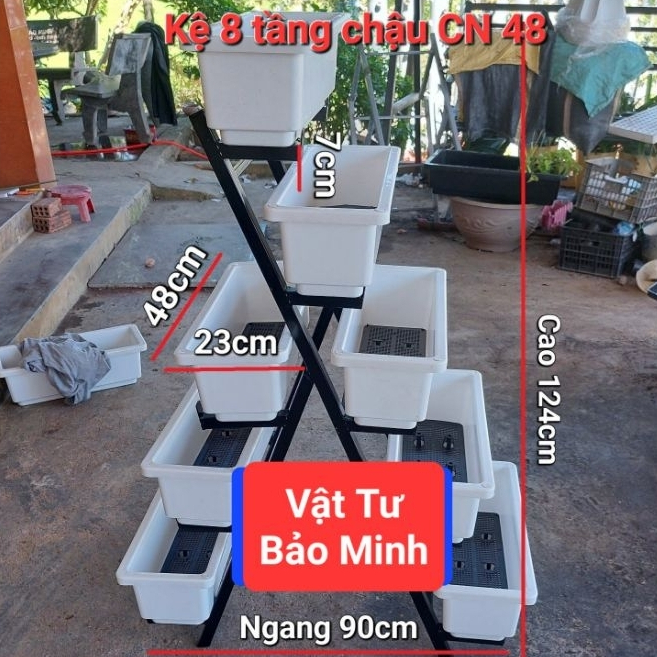 Combo kệ 8 tầng + chậu cn 48, kệ trồng hoa, kệ trồng rau 2