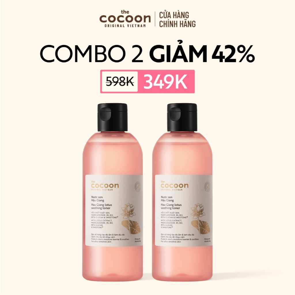 [MUA 2 GIẢM 42%] Combo 2 Nước sen Hậu Giang (toner) giúp phục hồi đa nhiệm cho da rất nhạy cảm Cocoon 310ml