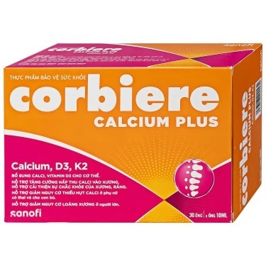 Corbiere Calcium Plus Sanofi giúp bổ sung calci, vitamin D3 (3 vỉ x 10 ống)