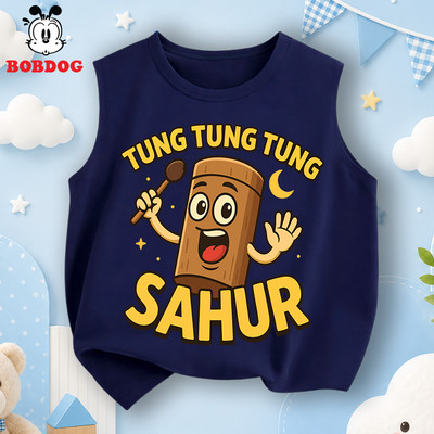 Áo thun ba lỗ bé trai BOBDOG, áo thể thao chất vải cotton mềm mát size 12kg-45kg in hình tung tung tung Sahur cho bé
