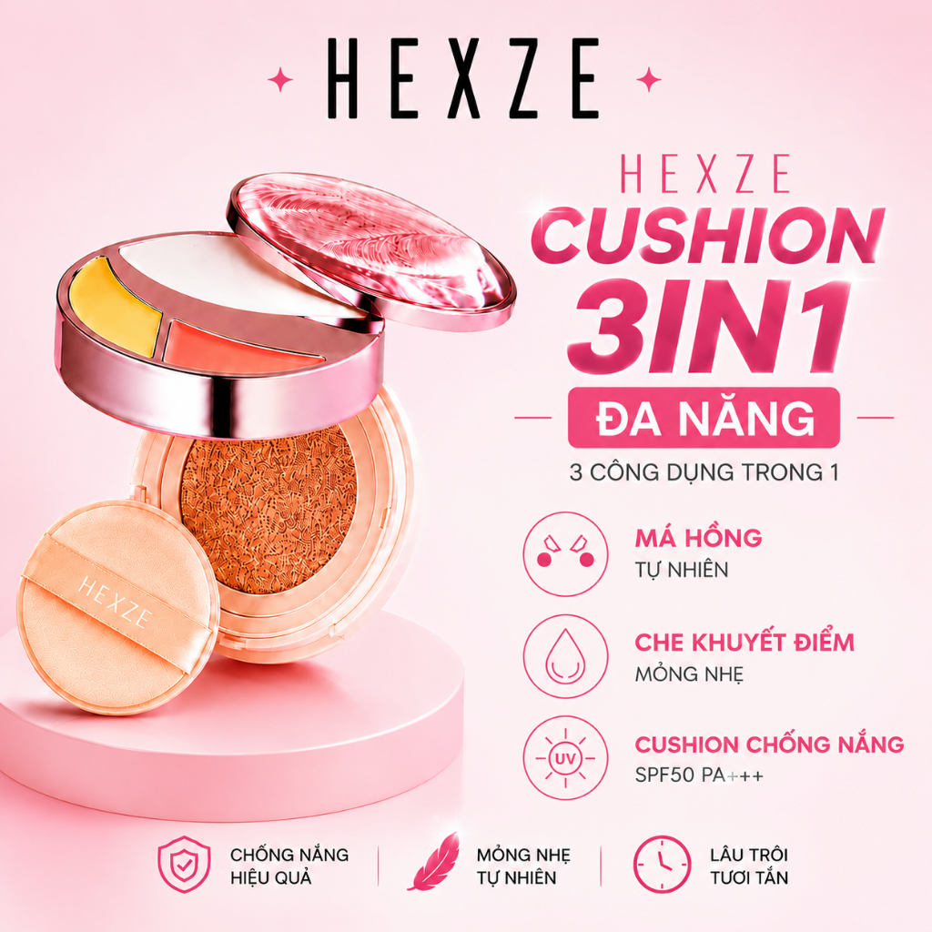 Cushion 3in1 (Cushion + che khuyết điểm + phấn má hồng) SPF50+, PA++++