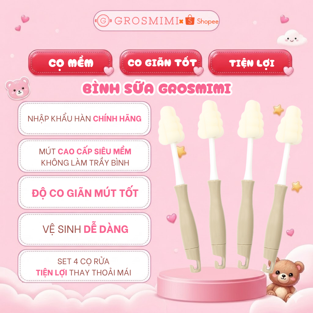 Cọ Núm, Bình Grosmimi Cao cấp, Mút mềm Tiện lợi Vệ sinh Đa năng - Nhập Hàn…